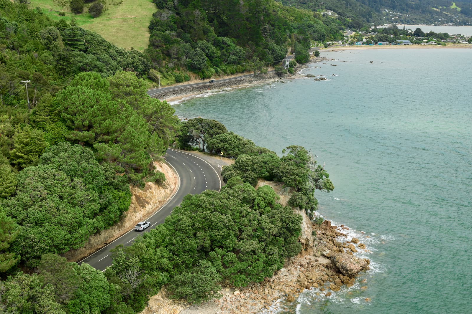 Coromandel coastal road aerial view — Thornton Bay