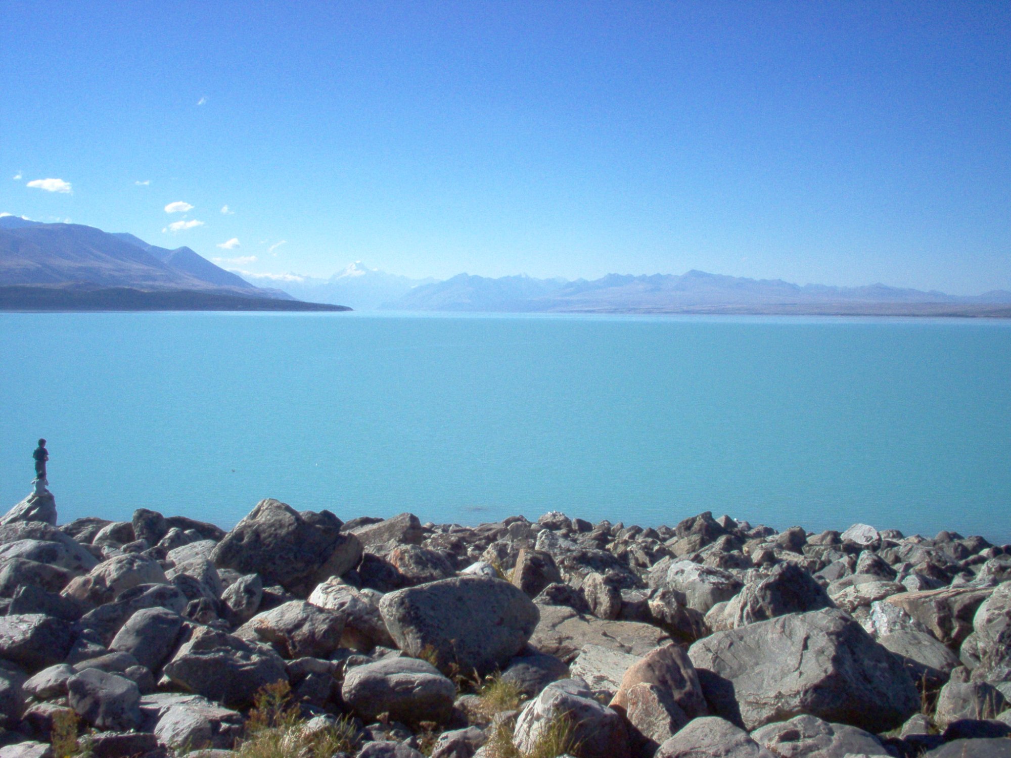 Lake Benmore turquoise water with Mount Cook in the distance Mackenzie Country New Zealand