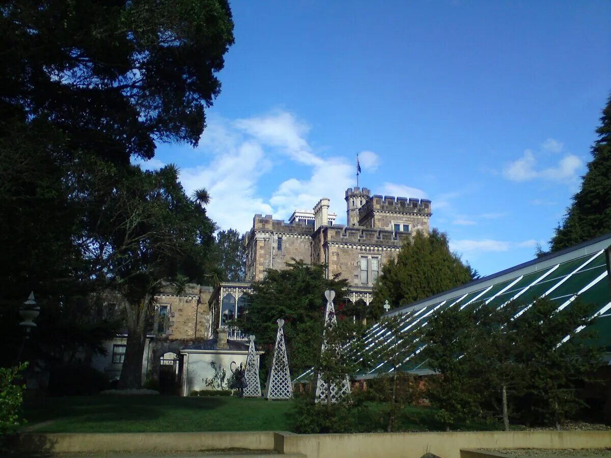 Larnach Castle exterior with turrets gardens and conservatory Otago Peninsula Dunedin