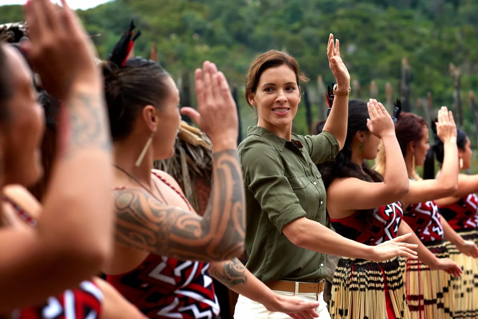 Visitor joining Māori cultural performance at Te Puia Rotorua