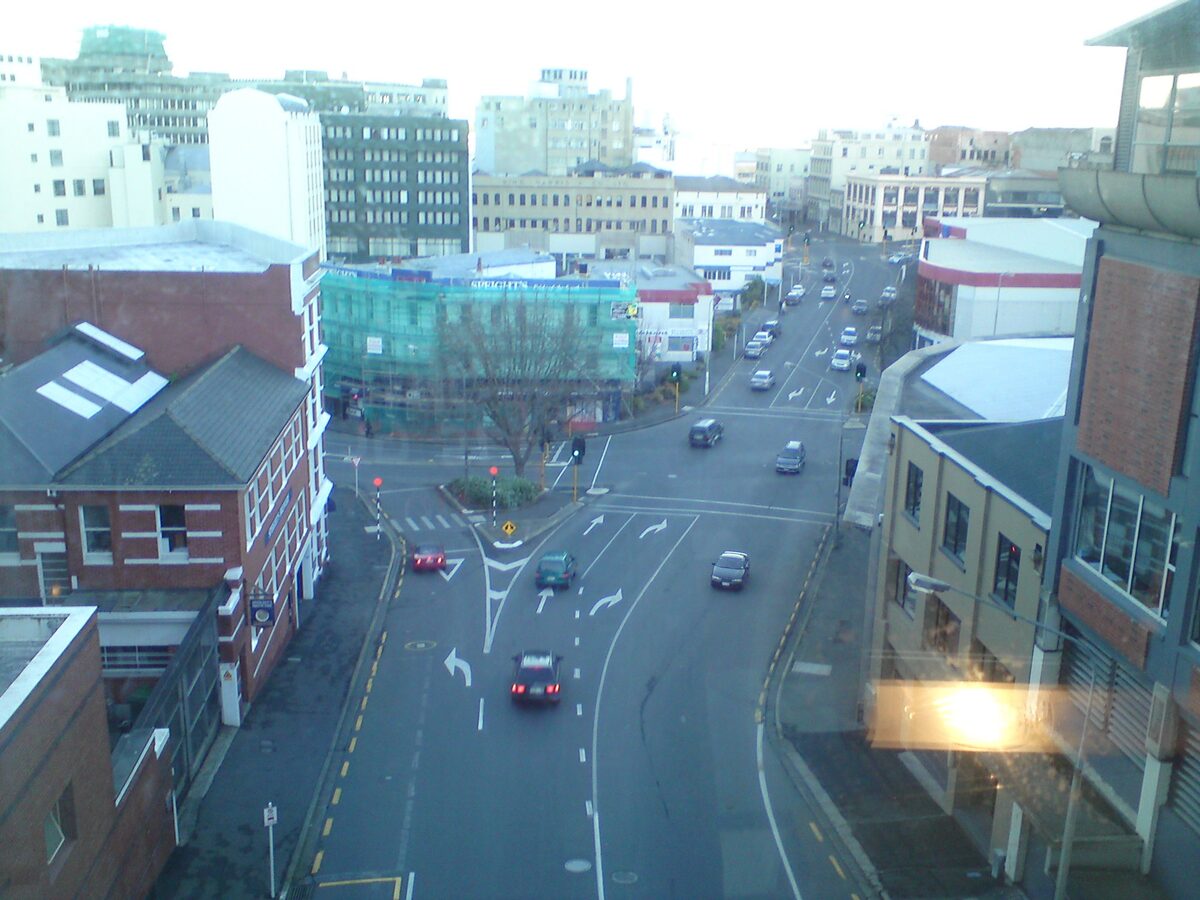 Rattray Street Dunedin with Speight's Brewery signage and heritage architecture