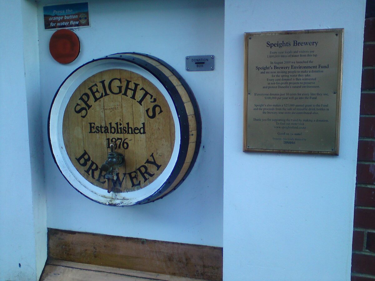 Speight's Brewery wall tap with barrel showing Established 1876 Dunedin