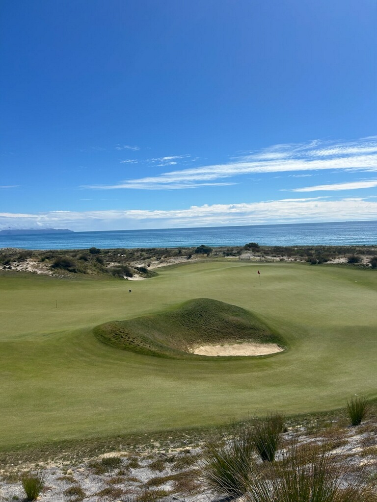 Green at Te Arai North Course with Pacific Ocean in background Northland New Zealand