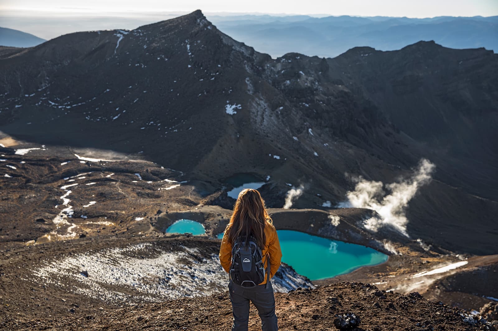 Emerald Lakes on the Tongariro Alpine Crossing with volcanic terrain New Zealand