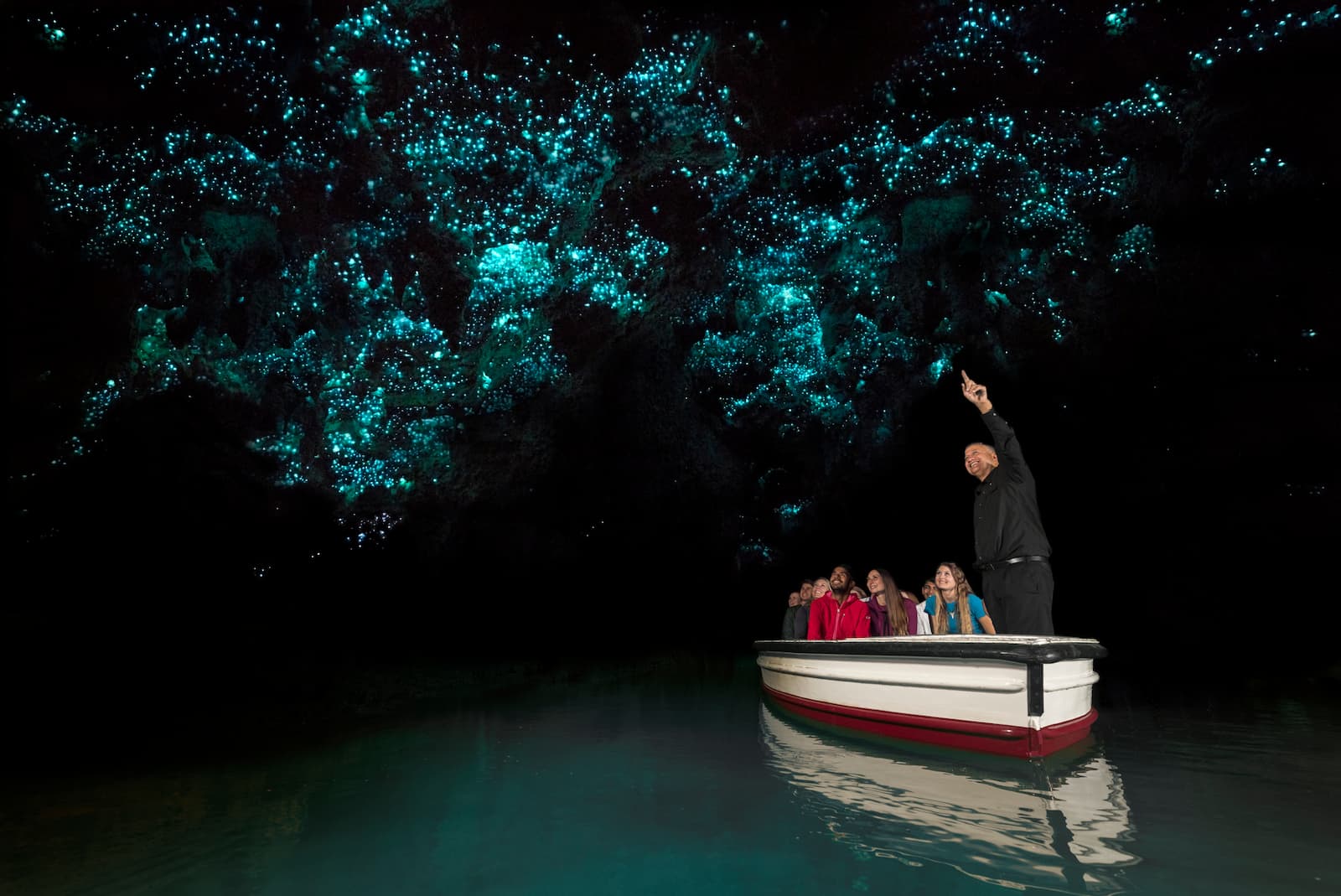 Glowworm cave boat tour Waitomo New Zealand