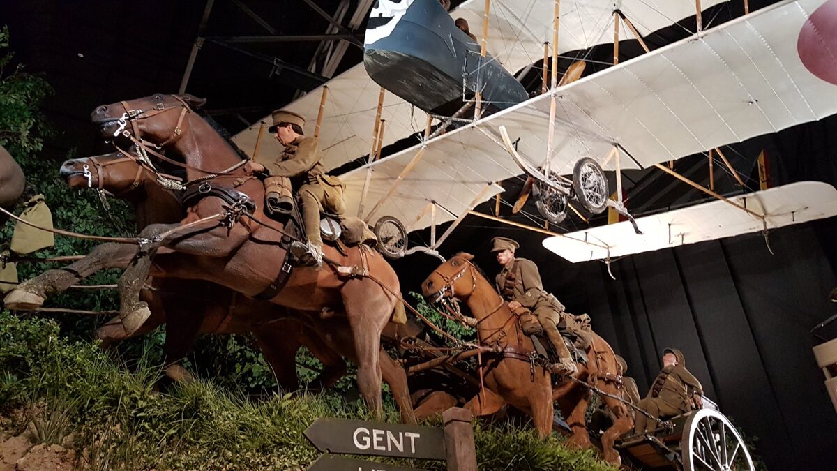 WWI horses and biplane display at the Great War Exhibition Wellington New Zealand